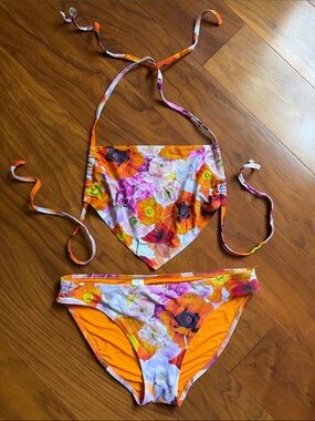 aerie Orange and Pink Floral Bikini Set